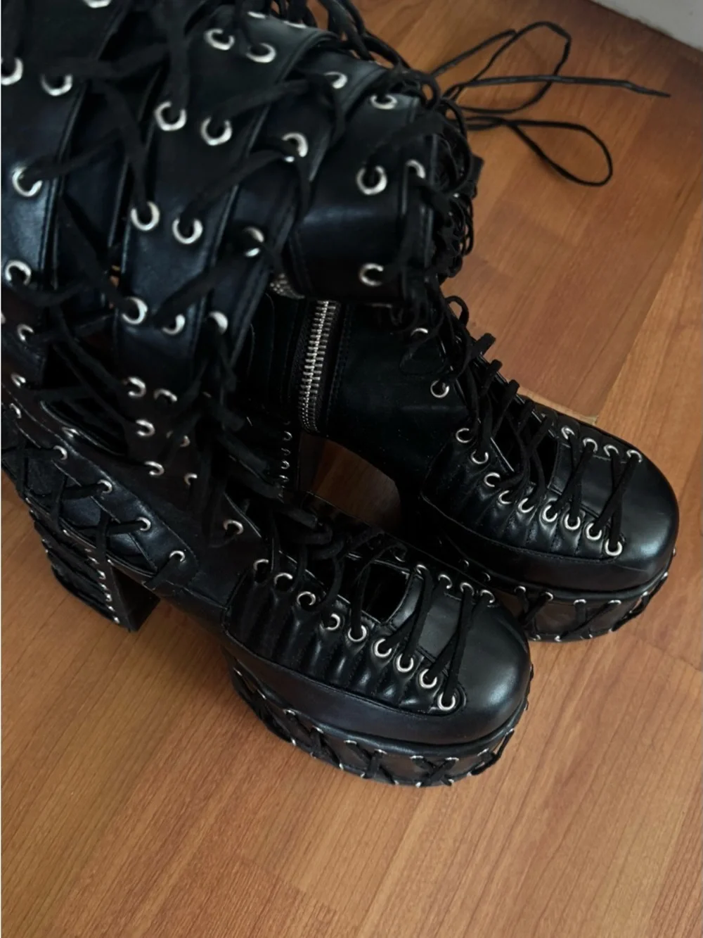 RARE Super Hot Platform Lace-Up Over-the-Knee Boots in Black (US8) Rave Festival